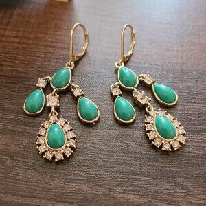 Unknown Brand Turquoise and Gold Tone Dangle Drop Earrings Pre-Owned Ladies
